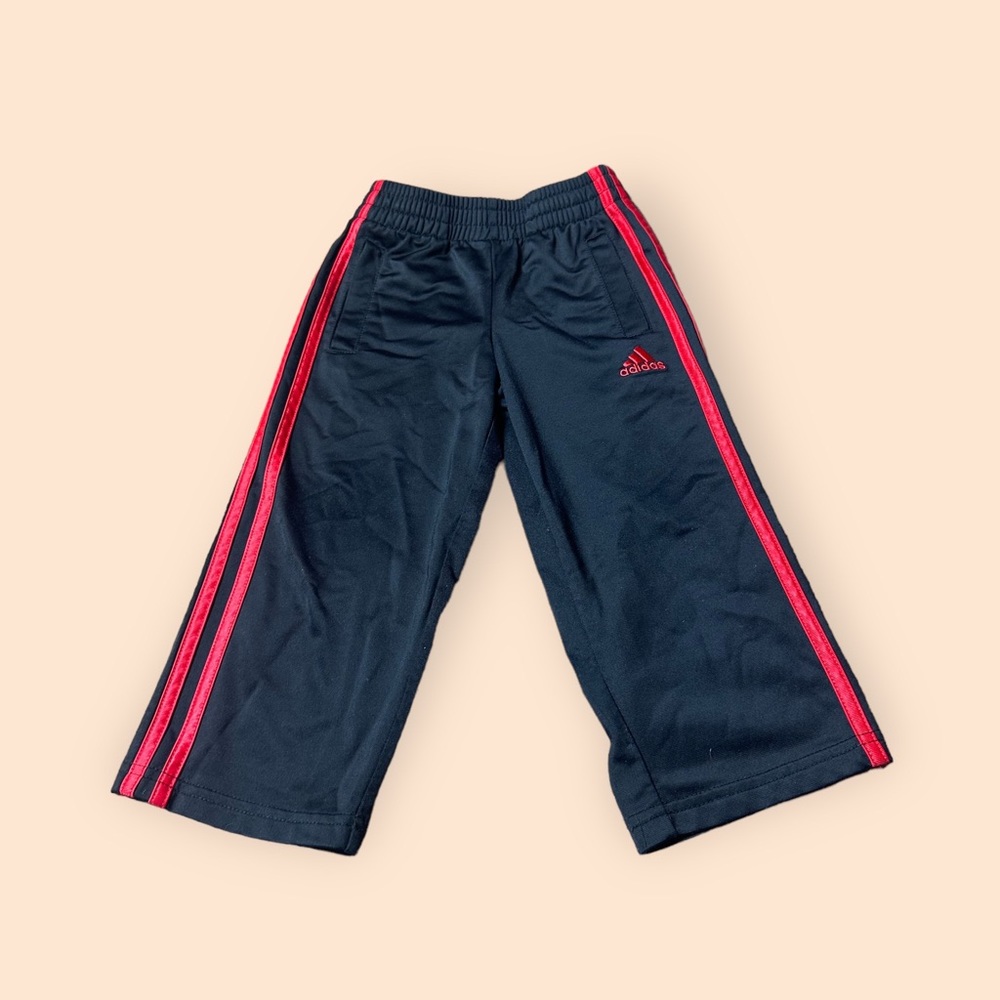 Toddler Black And Red Adidas Three Stripe Elastic Waist Track Pants Size 3T